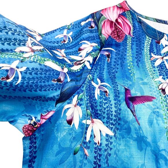 New In Bag Peacock Blue Floral Accent Short Sleeve Pop Over Top Lightweight - Picture 5 of 16